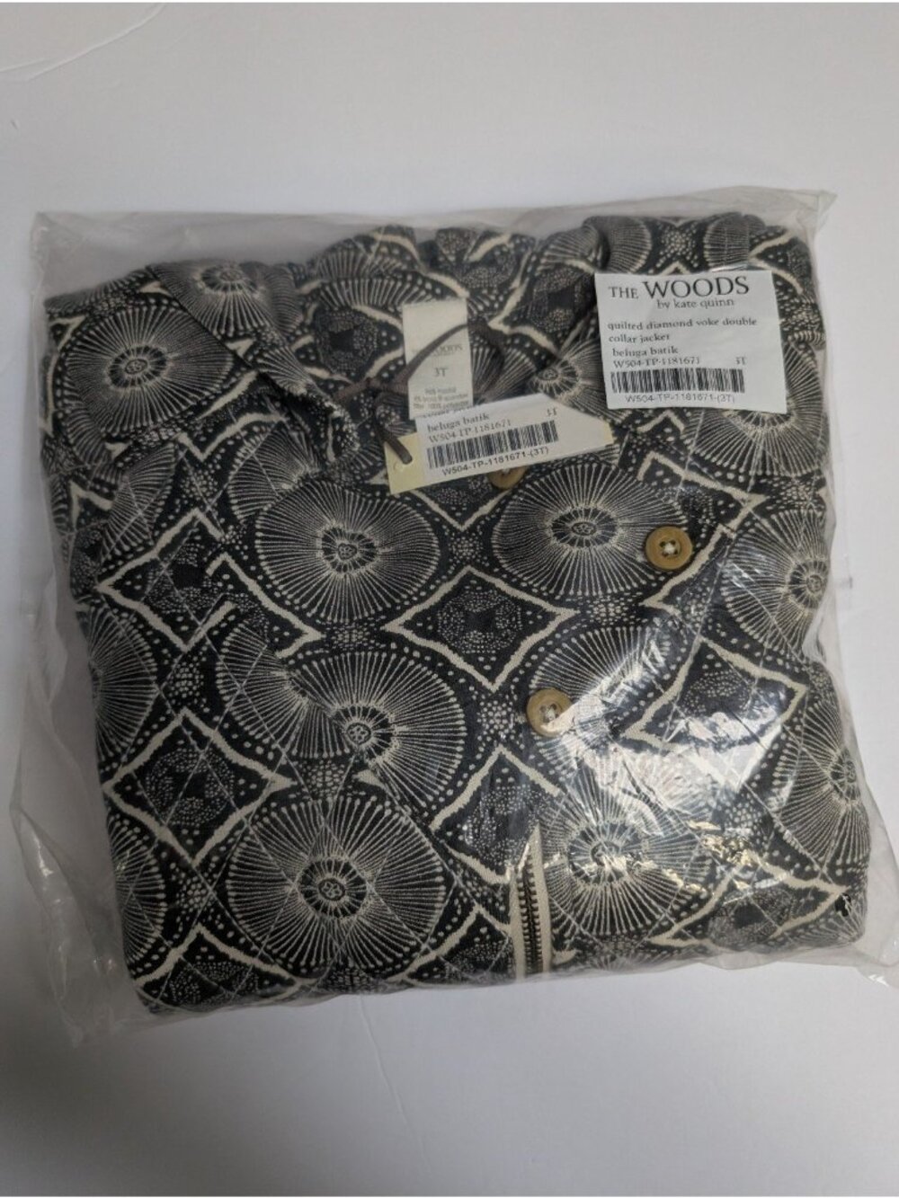 Kate Quinn Modal The Woods Beluga Batik Quilted Diamond Yoke Jacket 3T